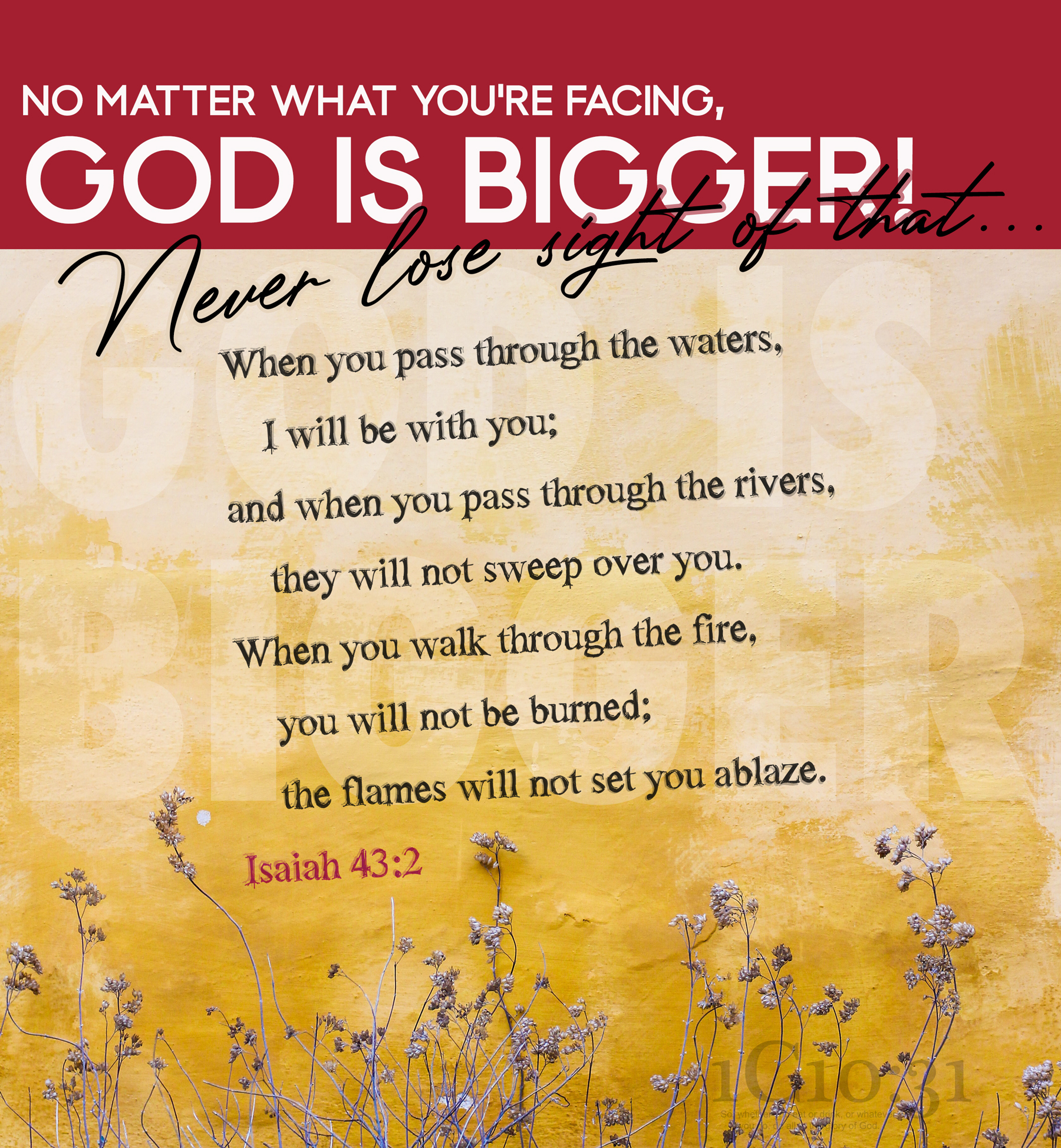 No matter what you are facing, God is Bigger. Never lose sight of that.